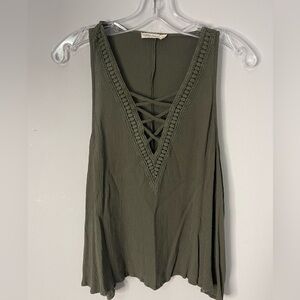 Chloe & Katie Olive Green Lace-Up Tank Top – Size Large l Poshmark